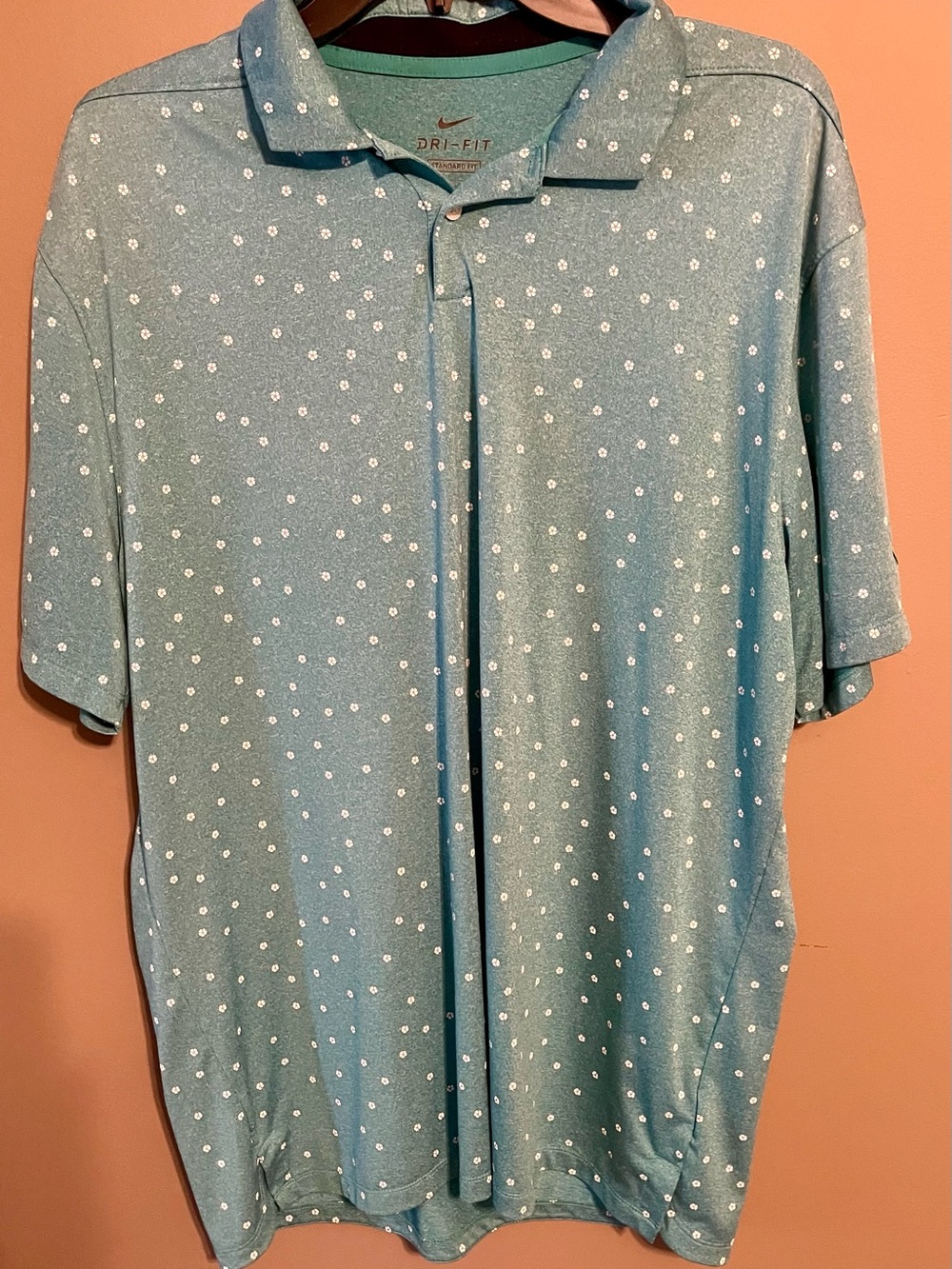 Nike Dri-FIT Teal Polo Shirt with Micro Floral Print - Size L